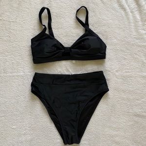 Cupshe Seaside Holiday Knot Front Bralette and High Waist Bikini Set